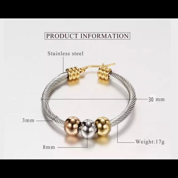 BIG HOOP EARRINGS WITH 3 BEADS - Picture 6 of 6